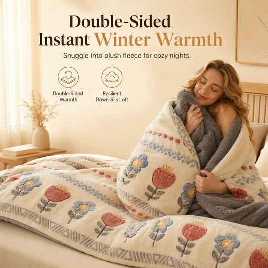 ⏳50% off⏰🛌 Double-Sided Sherpa Fleece Winter Comforter – Thick Warm Quilt with Soft Velvet Feel, Cozy Bedding for Cold Nights❄️