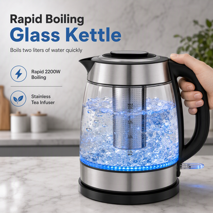 ☕ LIMITED-TIME 50% OFF!⌛️2L Glass Electric Water Kettle, Fast Boiling Teapot Featuring Auto Shut-Off & Dry Burn Overheat Protection ✨