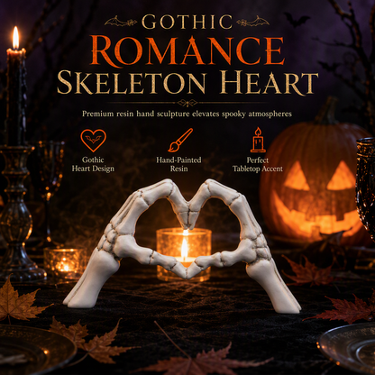 💀 50% OFF! 🎃 Skeleton Figurine – Gothic Heart Hand Gesture, Spooky Desk & Shelf Decor ✨