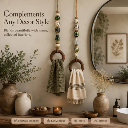 🌸Boho Charm For Your Bathroom: Beaded Towel Hanger With Wooden Ring🧺 – Save 50%!