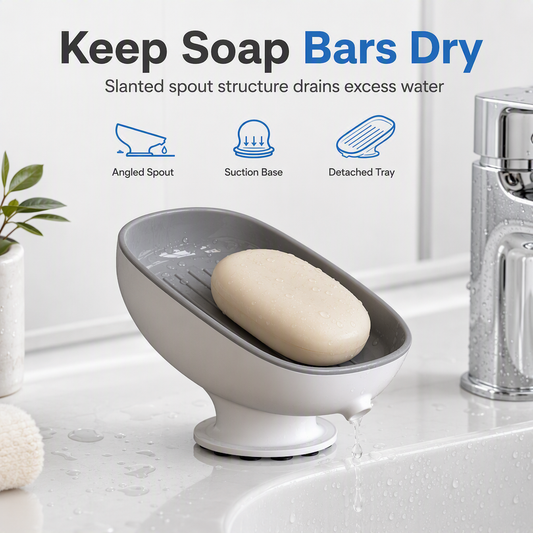 🧼 50% OFF! ✨Wall Mount Double Layer Soap Tray, Suction Cup Self Draining Soap Holder🚿