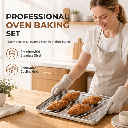 ⏳Limited-Time 50% OFF✨Rectangular Stainless Steel Baking Tray With Wire Cooling Rack, Multi-Purpose Oven Accessory For Roasting & Baking🍰