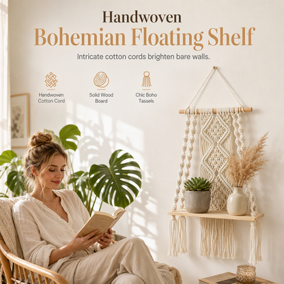 ⏳🔥LIMITED-TIME 50% OFF! ⏰Bohemian Handwoven Floating Shelf – Handcrafted Boho Wall Décor | No Visible Brackets, Sturdy & Unique | Perfect for Living Room & Bedroom🌿