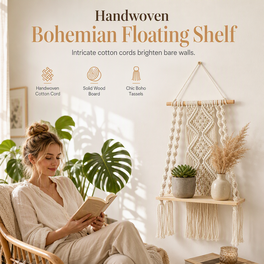 ⏳🔥LIMITED-TIME 50% OFF! ⏰Bohemian Handwoven Floating Shelf – Handcrafted Boho Wall Décor | No Visible Brackets, Sturdy & Unique | Perfect for Living Room & Bedroom🌿
