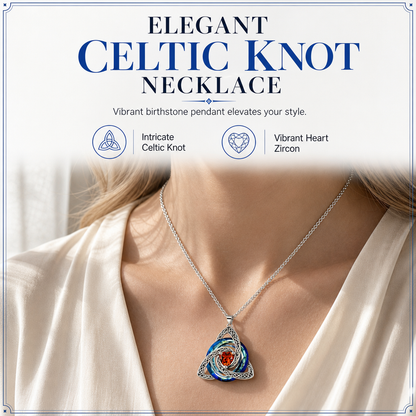 💎 Celtic Knot Birthstone Necklace – Heart Crystal Pendant 🎁 Perfect Meaningful Gift for Her