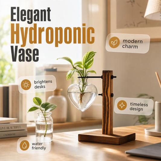 🌿 Rustic Wooden Stand Hydroponic Vases – Soil-Free Plant Growing | Farmhouse Style Décor for Home, Office & Kitchen