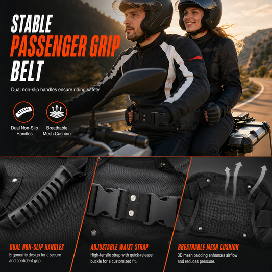 📢📢50% OFF !! ⏰Safe & Secure Rides:🛵 Passenger Grab Handle Belt – Grip Strap For Motorcycle, ATV, Snowmobile & Yacht