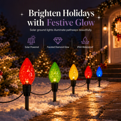 ⏳Second item half price✨ Solar Powered 5-in-1 Diamond Facet Bulb Ground Stake Lights – Garden, Courtyard & Holiday Decor💡
