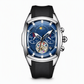 ⌚ Men's Tonneau Quartz Chronograph Watch – Skeleton Flywheel Dial, Moon Phase Calendar & Silicone Strap, Stylish Men's Wristwatch