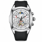 ⌚ Men's Tonneau Quartz Chronograph Watch – Skeleton Flywheel Dial, Moon Phase Calendar & Silicone Strap, Stylish Men's Wristwatch