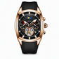 ⌚ Men's Tonneau Quartz Chronograph Watch – Skeleton Flywheel Dial, Moon Phase Calendar & Silicone Strap, Stylish Men's Wristwatch