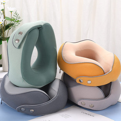 🔥50% OFF⏳ 🧳 Travel Neck Pillow – Ice Silk Cover, Memory Foam, Ergonomic Support, Magnetic Buckle & Portable Design for Flights, Road Trips & Office Naps💤