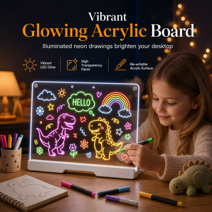 🔥 50% OFF!  🔋 Kids LED Acrylic Drawing Board – 30×20cm Rechargeable Glowing Message Pad with 7 Fluorescent Pens & Easy Wipe Clean – Creative Doodle Fun 🎨