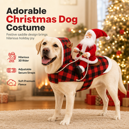 🎅50% OFF🎁 Dog Christmas Costume – Santa Riding Outfit with Adjustable Chest Strap, Pet Holiday Clothes for Small Medium Dogs🐕