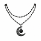 🌙 LIMITED-TIME 50% OFF! 🖤 Gothic Dark Crystal Beaded Chain Necklace – Hollow Out Moon Alloy Pendant, Dark Aesthetic Jewelry for Daily & Party Wear 📿
