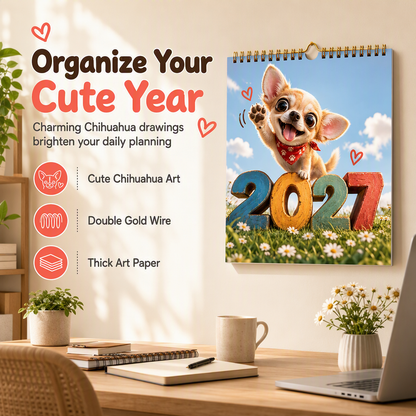 🎄🎁Christmas Sale - 50% Off 🐕Chihuahua 12 Month Wall Calendar – Cute Dog-Themed Monthly Calendar for Home, Office & Gift 📅