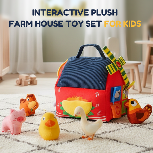 📢📢50% OFF !! ⏰Interactive Plush Farm House Toy Set for Kids🐥 – Soft Farm Animal Playhouse for Early Learning, Pretend Play & Gift Fun👶
