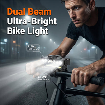 ⏳50%OFF 🚴Dual Beam Bike Light – 30 LEDs, Digital Battery Display, 7 Modes, USB-C & Up to 20H Runtime for Night Riding, Commutes & Trails