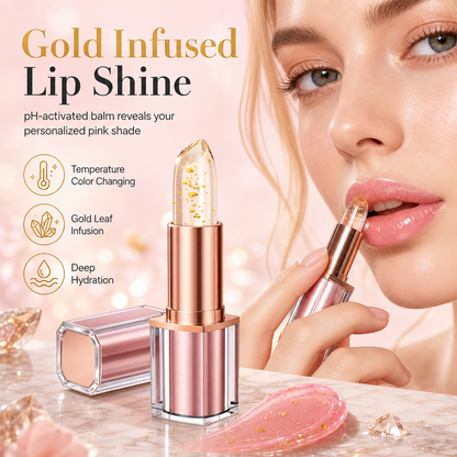 🌸 50% OFF NOW! 🌸 Gold Foil Temperature Color Changing Lip Balm💄 – Moisturizing Custom Pink Tint with Glossy Gold Finish ✨