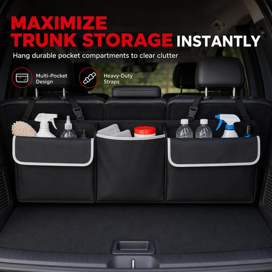 🚗 Multifunctional Oxford Cloth Car Trunk Organizer – Backseat Hanging Storage Bag for SUV, Black 90x12x25cm, Durable Space-Saving Tidy Car Storage ✨
