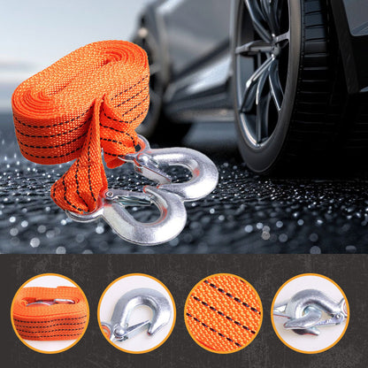 📢50%- OFF! 🚗 Heavy-Duty Tow Strap – 3 Ton Capacity, 4m, Steel Hooks with Safety Latches & High Visibility, Be Ready for Roadside Recovery 🛠️