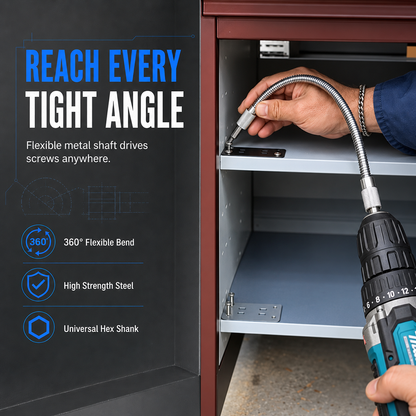 ⏳Time-Limited Special⏰Universal Metal Flexible Shaft Extension Rod for Electric Drills & Screwdrivers – Multi-Angle Screwdriver Bit Connection Link for Tight Spaces & DIY Repairs 🔧