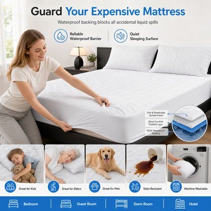 💥2026 Hot Sale🛏️Waterproof Fitted Sheet – Solid Color Machine Washable Mattress Protector Cover, Soft Breathable Bed Cover for Bedroom, Guest Room & Dorm ✨