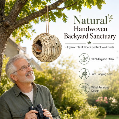 ⏳Limited-Time Offer! 🐦 Hand-Woven Spherical Straw Bird Nest – Dense Weave & Weather Resistant, Add a Natural Touch to Your Garden 🌾🍃