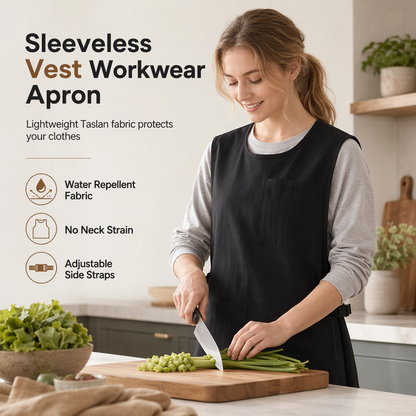 👨‍🍳Waterproof & Oilproof Kitchen Vest Apron – Breathable Sleeveless Workwear for Catering 🍽️