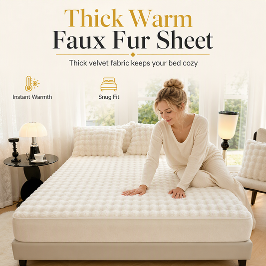 🛏️Soft Rabbit Plush & Milk Velvet Fitted Sheet Mattress Cover🐰 – Cosy, Dustproof Protection for a More Comfortable Bed ✨
