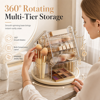 ⏳🔥Limited-Time Off！ ⏰💄 Transparent Plastic Rotating Makeup Organiser – Spin Your Beauty Essentials Into Order, Easy to See & Reach at a Glance ✨