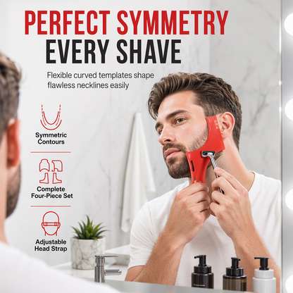 🧔Red 4-Piece Beard Shaping Tool & Hair Styling Comb Set – Shape Your Beard, Tidy Your Neckline & Look Sharp at Home ✨