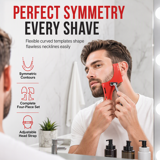 🧔Red 4-Piece Beard Shaping Tool & Hair Styling Comb Set – Shape Your Beard, Tidy Your Neckline & Look Sharp at Home ✨