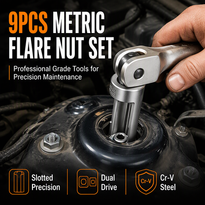 🔥50% OFF🔧9-Piece Flare Nut Socket Set – Slotted Oxygen Sensor & Diesel Injector Line Sockets, The Workshop Kit That Makes Awkward Auto Repairs Easier 🛠️
