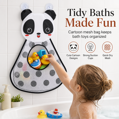 🛁 Limited-Time Offer! 🐻 Bath Toy Organiser – Mesh Bag & Suction Cups, Keep Bath Toys Tidy & Within Reach ✨