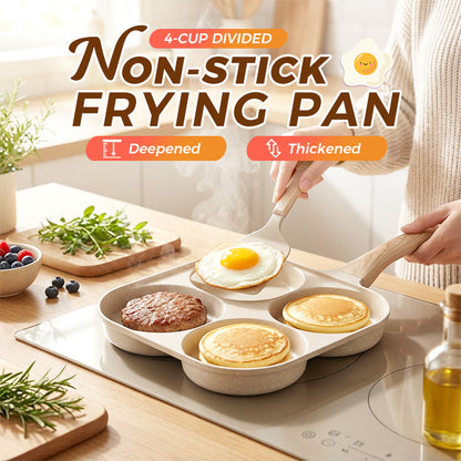 📢50% OFF 🍳 4-Hole Non-Stick Egg Frying Pan – Wooden Handle & Divided Design, Cook Four Portions at Once, Breakfast Made Easy ✨