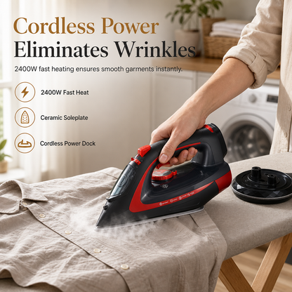 🔥 Limited-Time Offer!👚 2400W Cordless Electric Steam Iron – Charging Base, Adjustable Temperature & Spray🧺