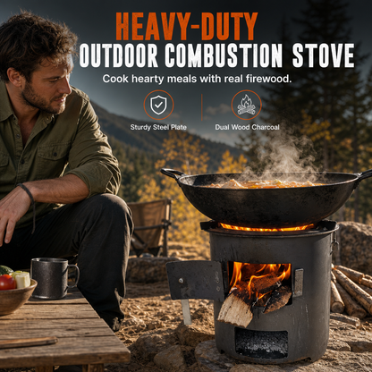 📢📢50% OFF !!⏰🔥 Heavy-Duty Camping Stove – Carbon Steel, Wood & Charcoal, High-Draft Airflow & 3-in-1 Cooking, A Rugged Outdoor Cooking Companion ✨