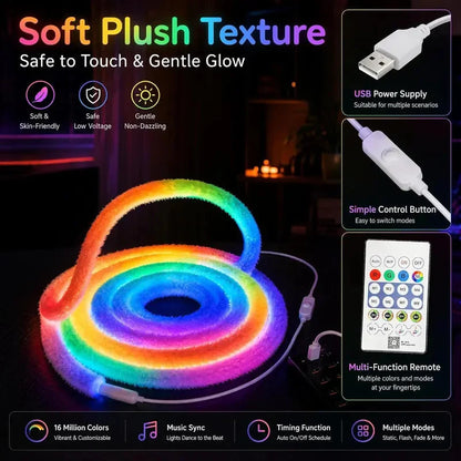 ⏳LAST DAY SALE ONLY ￡9.99!!✨ Faux Fur Neon Light Strip – 360° All-Round Glow, Add a Cosy Glow to Bedroom, Dorm & Party Spaces ✨