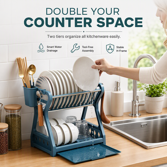 🔥⏳HOT SALE !!!🍽️ Multi-Layer Dish Drying Rack – Steel Kitchen Storage Organizer for Tableware & Utensils ✨
