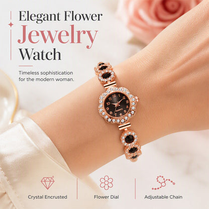 ⏳ 50% OFF! ⏰ 🌸Women's Rhinestone Floral Watch – Elegant Crystal Bezel Design 💎⌚