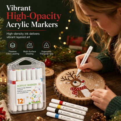 🎨 LIMITED-TIME 50% OFF! 🖌️ Acrylic Marker Pen Set with Storage Case – Vivid, Multi-surface, Washable ✨