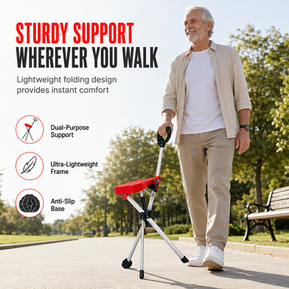 🔥50%OFF!!🦯 Portable Folding Cane Chair – Lightweight Walking Stick Stool for Seniors & Outdoor Use ✨