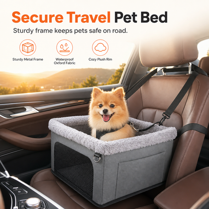 🔥50% OFF!!📢🐶🚗 Secure Travel Pet Bed – Heavy-Duty Metal Frame, Waterproof Oxford & Safety Leash 🛡️