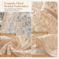 French Vintage Beaded Lace Sheer Curtain Punch Free Hook and Loop Door Curtain Partition for Balcony and Bay Window