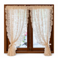 French Vintage Beaded Lace Sheer Curtain Punch Free Hook and Loop Door Curtain Partition for Balcony and Bay Window