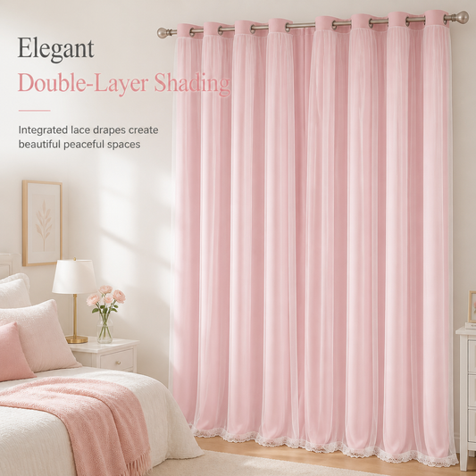 🔥50% OFF!!📢✨ Double Layer Blackout Curtain with Sheer Overlay – Eyelet Top, For Bedroom & Kids Room 🌙
