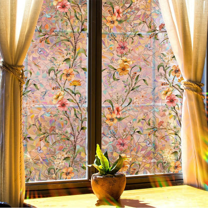🔥50% OFF!!📢🌈 Rainbow Static Cling Window Film – Colourful Flower Glass Sticker, Cuttable & Decorative
