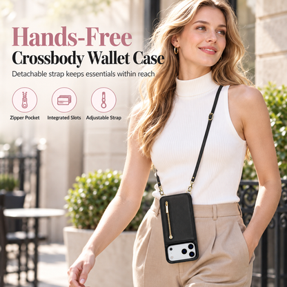 🔥50% OFF!!📢👜 Crossbody Wallet Phone Case – Zipper Pocket, Card Holder & Kickstand ✨