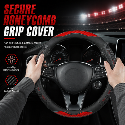 📢📢50% OFF !! ⏰⚽ Universal Non-Slip Car Steering Wheel Cover – Sporty Honeycomb Texture 🚗✨